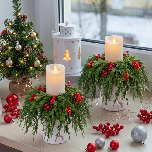 6 Pcs Christmas Draping Wreath Candle Rings - Image 4
