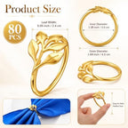 80 Pcs Gold Leaf Napkin Rings Metal Napkin Ring Holder Buckles - Image 2