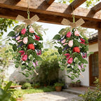 4 PCS Summer Wreaths for Front Door 22" Tulip Teardrop Swag with Purple Tassels Eucalyptus Leaves Ferns Butterflies for Indoor Outdoor Wall Festival Home Farmhouse Wedding Decor - Image 6