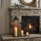 Black Floor Lanterns for Outdoor Indoor, Tall Metal Candle Lantern Set of 3 - Image 3