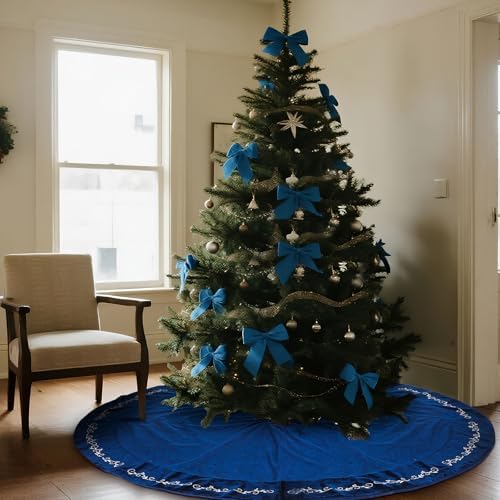 HyDren 84 Inch Velvet Christmas Blue Tree Skirt (Classical Style) - Image 6