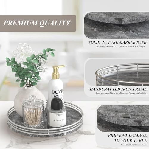 AHM10-Inch Gray Marble Lazy Susan with Silver Iron Frame - Image 5