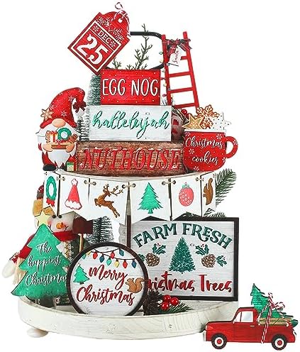 14 Pcs Halloween Tiered Tray Decor Set, Gnome Wood Table Signs (Cute) by Unknown
