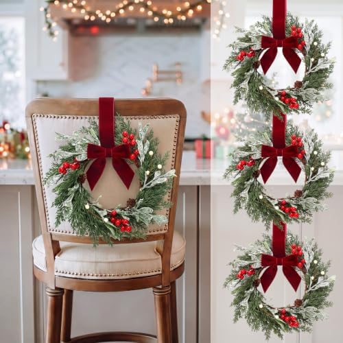Riceshoot 12" Small Christmas Wreath for Chair Mini Cabinet Wreath with Bow by Zuqqaaoor