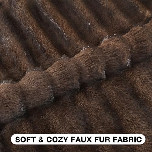 FUTEI Pack of 2 Faux Mink Fur Throw Pillow Covers 20x20 Inch, Dark Coffee - Image 2