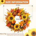 26" Fall Wreath for Front Door Pumpkin Artificial Wall Decor Autumn - Image 2