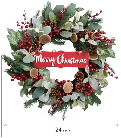 idyllic 24" Artificial Christmas Decoration Wreaths for Front Door with Lamb's Leaves Berries Pine Cones Winter Spring Wreath for Indoor Outdoor Home Wall Window Porch Decor - Image 3