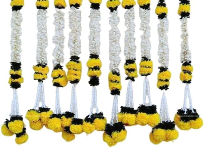 Divyakosh Artificial White & Yellow Jasmine & Marigold Flower Strings (Pack of 12, 18 Inch Each). Wedding & Event Decor. Perfect for Diwali, Ganpati & Pooja/Temple/Mandir Decoration - Image 2