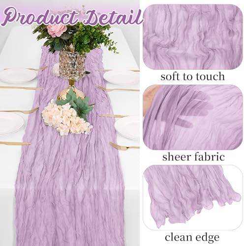 16 Pack Lavender Cheesecloth Table Runners 20x120 Inch Gauze Table Runner Cheese Cloth 10FT Lavender Table Runner Rustic Sheer Runner for Wedding Baby Shower Birthday Party Table Decor - Image 3