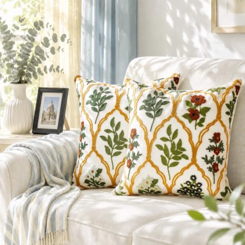 Alysheer Floral Decorative Embroidered Throw Pillow Cover 18"x18", 2pcs Red by Alysheer
