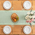 Green Linen Table Runner 14 x 108 Inch, 100% Pure Linen, Farmhouse Style, Washable, Rustic Table Decor for Wedding Party, Dining Table, Coffee Table, Dresser, Kitchen, Everyday & Holiday Use - Image 3
