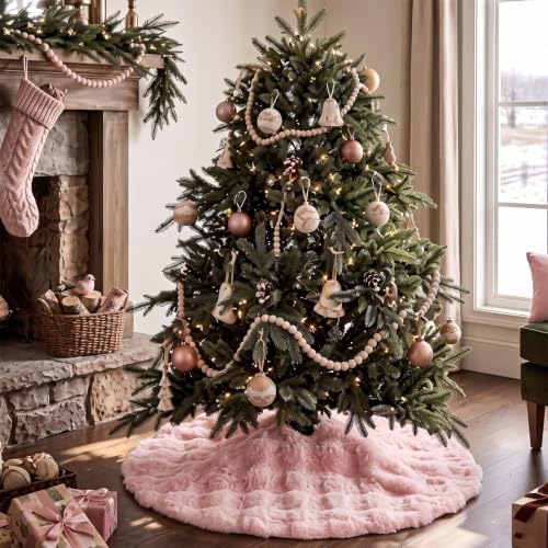 ORTIGIA Bubble Faux Fur Pink Christmas Tree Skirt 36 Inch - Image 3