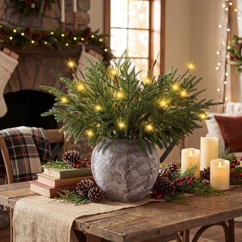 Seematn 20 Pcs LED Christmas Branches Battery Operated Norfolk Pine Picks by Seematn