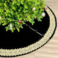 84-Inch Venetian Gilded Christmas Tree Skirt with Jeweled Gold Band and Button Loops, Black by StarryDynamo