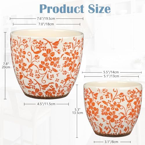 GnFlus Vintage Flower Pot Rustic Plant Pot Large Ceramic Planters for Indoor Plants Pots with Drainage Shabby Chic Planter Pots for Succulents Cactus Herb Snake Plants Outdoor Garden, 7.6/5.5 Inch - Image 2