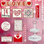 FairySandy 19 Pcs Valentine‘s Day Tiered Tray Decorations Set and 2 Tiered Tray Stand with Handle Tabletop Table Decoration for Valentine‘s Day Home Office Farmhouse - Image 3