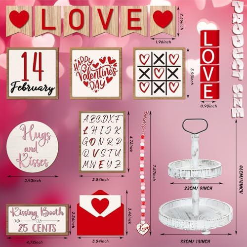 FairySandy 19 Pcs Valentine‘s Day Tiered Tray Decorations Set and 2 Tiered Tray Stand with Handle Tabletop Table Decoration for Valentine‘s Day Home Office Farmhouse - Image 3