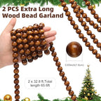 ZenNex 65.6 Ft Christmas Wooden Bead Garland 2 Pcs Long Bead String, Brown - Image 2