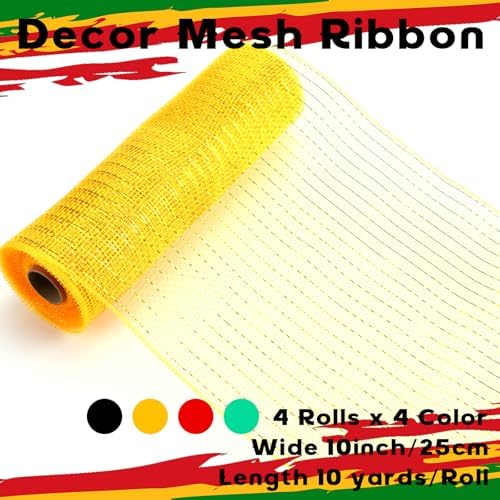 10 Pcs Juneteenth Ribbon Including 4 Rolls Mesh Ribbon 6 Rolls Juneteenth Freedom Day Wired Edge Wreath Metallic Wreath Wrapping Crafts for Holiday Party Home Decorative DIY Craft - Image 2
