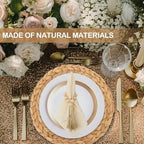 24 PCS Round Woven Placemats Set, 8 Boho Rattan Tablemats 13" Natural Water Hyacinth Farmhouse Place Mats with 8 Napkin, 8 Wooden Beads Napkin Ring for Kitchen Dining Table Decor Wedding Christmas - Image 4