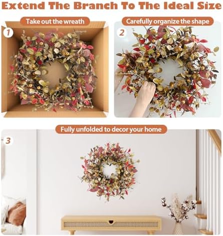 22 Inch Fall Wreath for Front Door Full Eucalyptus Wreath - Image 3