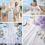 6 Pcs 29x120'' Pearl Tulle Table Runner 10ft Wedding Tablecloth, White - Image 6