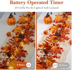 6 FT Fall Garland with 20 Lights & Timer, Pre-lit Lighted Fall Leaves Garland with Pumpkins Pine Cones Berries, Battery Operated Autumn Berry Garland Decor for Mantle Table Fireplace Thanksgiving - Image 4