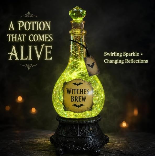 Lighted Witches Brew Poison Bottle Glitter Globe, Green Light Up Halloween Apothecary Decoration with Swirling Glitter Effect Spooky Witchy Tabletop Decor for Mantel Shelf Party Home Office，2Pcs - Image 5