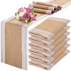 Tatuo 12 Pcs Burlap Table Runners with Lace 12 X 72 Rustic Jute,Cute by Tatuo