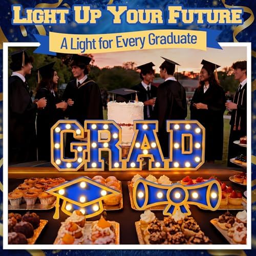 Novabright 3 Pcs Blue Graduation Light up Signs 2026, Wooden with LED - Image 5
