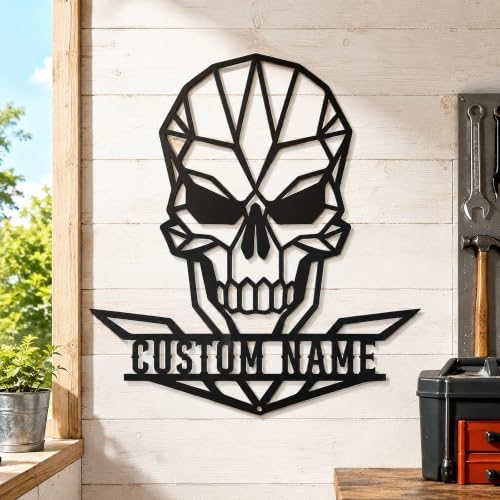 Personalized Skull Metal Sign, Custom Name Garage Decor, Geometric Wall Art - Image 7