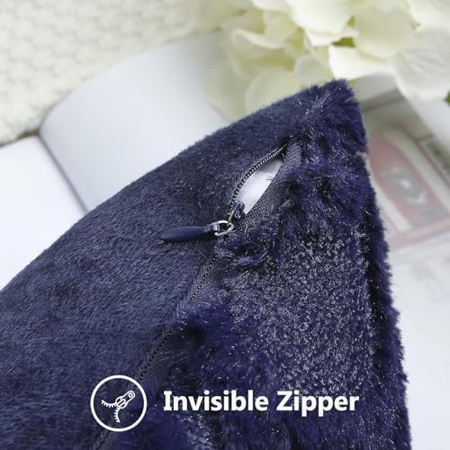 decorUhome Faux Fur Plush Soft Navy Blue Throw Pillow Covers 26x26 Set of 2 - Image 3