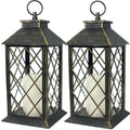 2-Pack 13.5" Vintage Candle Lantern with LED Candle (Distressed Gold, 6hr Timer) - IP44 Waterproof Outdoor Hanging Lanterns Battery Powered - Tabletop Lantern Decorative Home Lanterns by BrightZeal