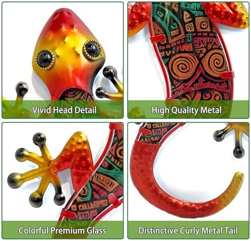 HONGLAND Lizard Wall Decor- 15 Inch Gecko Metal Wall Art Hanging Glass Sculpture, 2 Pack Yard Decorations Outdoor for Garden Fence Home - Image 2