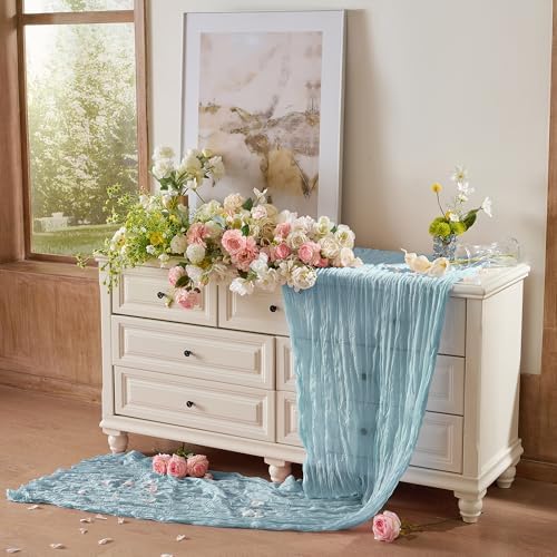 12 Pack Dusty Blue Cheesecloth Table Runner Boho Gauze Home Decor - Image 6