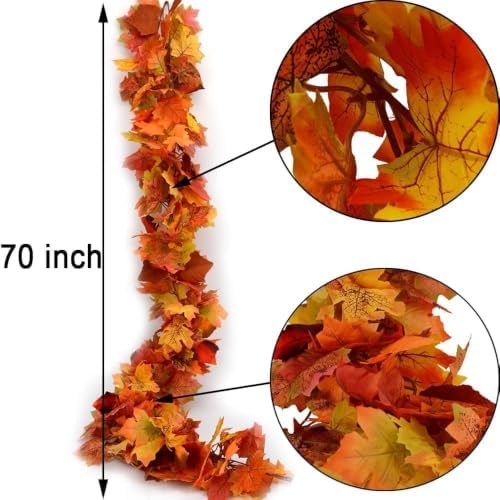 6pack Fall Garland Maple Leaf Garlands 5.9Ft/Piece Fall Maple Leaves Garland Hanging Vine Garlands Artificial Autumn Foliage Thanksgiving Christmas Decor (6, Orange) - Image 3