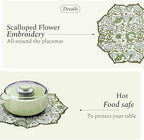 CPC Agate Green Block Print Cotton Floral Placemat 15x15 Inch, Set of 4 - Image 5