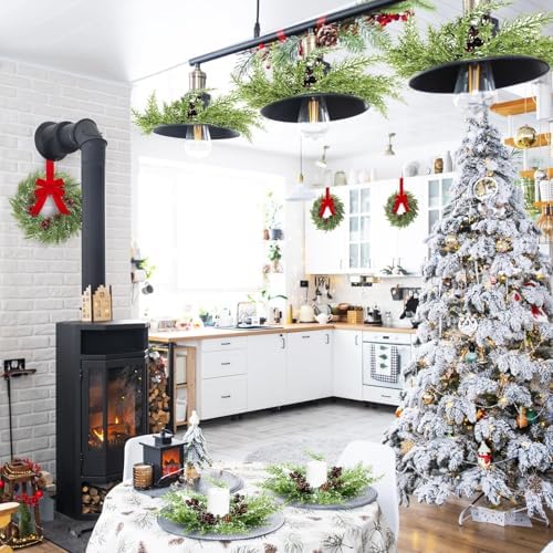 6 Pcs 15inchs Small Christmas Wreath for Kitchen Cabinets Mini Xmas Wreaths with Ribbon Christmas Decorations Candle Rings Red Berry Pine Cone Wreaths for Windows Farmhouse Xmas Decor - Image 7