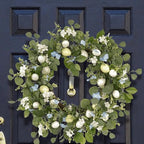 20 Inch Easter Wreath for Front Door, Spring Eucalyptus Wreath with Blue Wildflowers & Cream Speckled Eggs, Farmhouse Summer Holiday Decor - Image 6