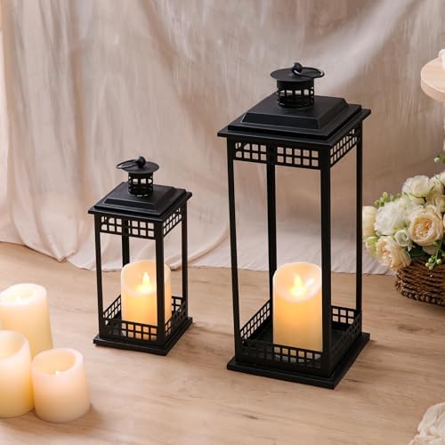 Decorative Candle Lanterns Set of 2, Black Metal for Indoor & Outdoor - Image 7