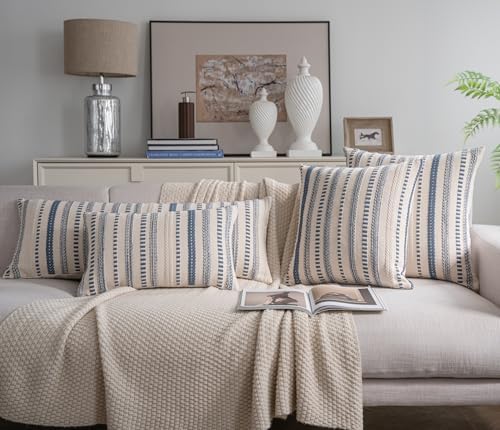Cethom Blue Boho Lumbar Pillow Covers 14x36 Long, Stripe Textured Decorative Couch Pillow Cases for Bed, Sofa, Living Room, Bedroom, Farmhouse Home Accent Cushion Covers, Pack of 1 - Image 6