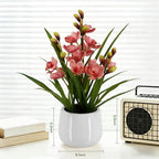 Fake Orchid Plant 19" Tall, Realistic Touch Leaves, Potted Cymbidium Artificial Plants Indoor for Home Decor Small Office Home Living Room-Pink - Image 6