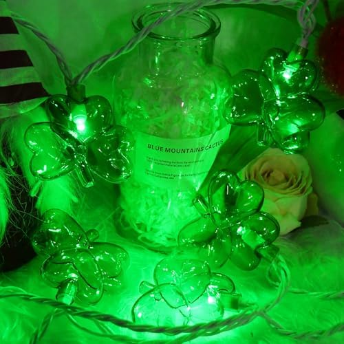 20 LED Clear Green Shamrock String Lights, 12FT St Patricks Day Lights String Outdoor Waterproof with 20 LED Light for Rish Shamrock St Patrick's Day Party Indoor Home Window Porch Garden Decorations - Image 3