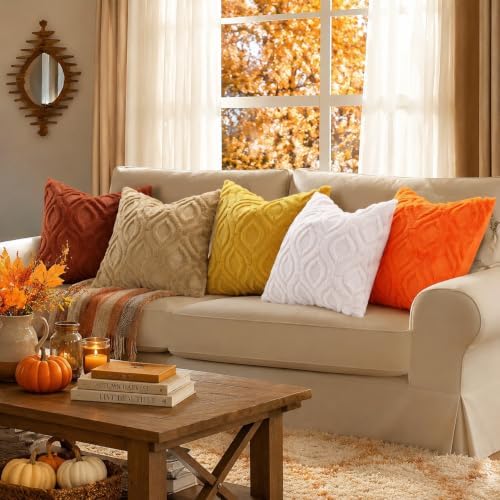 decorUhome Faux Fur Mustard Yellow Throw Pillow Covers 26x26 Set of 2 - Image 3