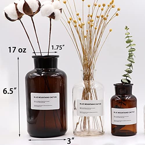 TOPZEA Set of 8 Amber Glass Vase, 17oz Boho Flower Vase Bud Vases Decorative Brown Medicine Glass Bottles Vintage Small Apothecary Jars for Home Décor, Dining Table, Wedding Centerpiece, Bridal Shower - Image 2