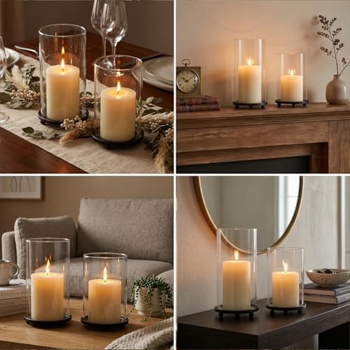 Set of 2 Black Hurricane Candle Holders with Glass Sleeves - Image 6