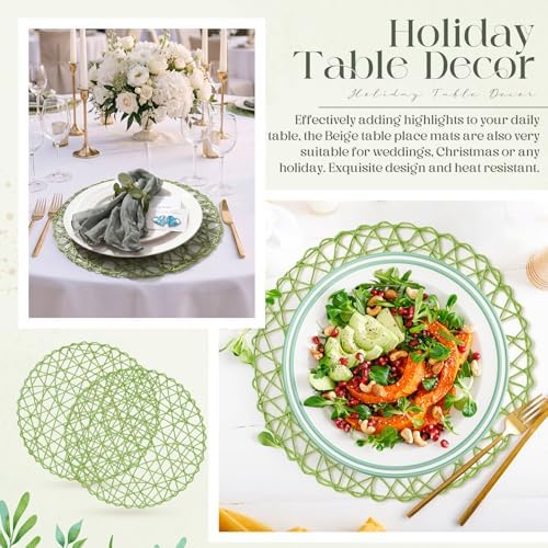 Geosar Round Woven Placemats Bulk Rustic Paper Braided Placemats Boho Natural Non Slip Heat Resistant Table Mats for Wedding Party, Dinner Table Centerpiece Decoration, 13 Inch (Green,24 Pcs) - Image 6