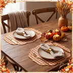 Fall Placemat Set of 6 Cotton Scalloped Gingham Placemat, Orange, 17" x 13" - Image 6