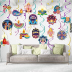 Qpout 30pcs Happy Diwali Party Hanging Swirls Decoration,Indian Festival of Lights Party Themed Ceiling Swirls Kit for Home Office Indian Diwali Deepavali Party Supplies - Image 5