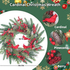 LOKEISNA Christmas Wreaths for Front Door - 22" Christmas Wreath with Cardinal, Handmade Door Wreath for Window, Xmas Winter Gift Home Décor - Image 4
